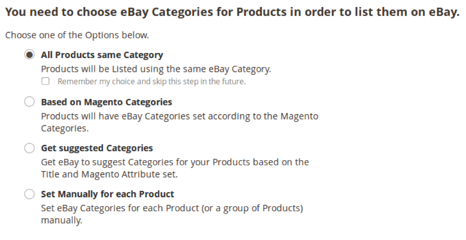 Set eBay Categories